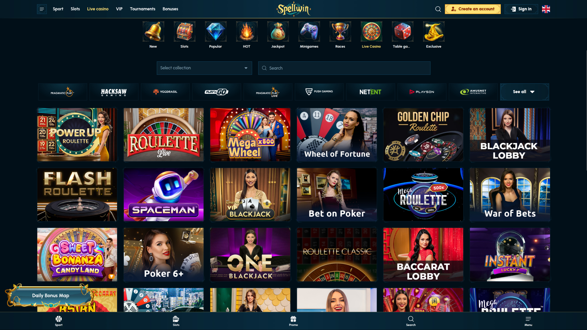 SpellWin Casino Desktop Live Dealer