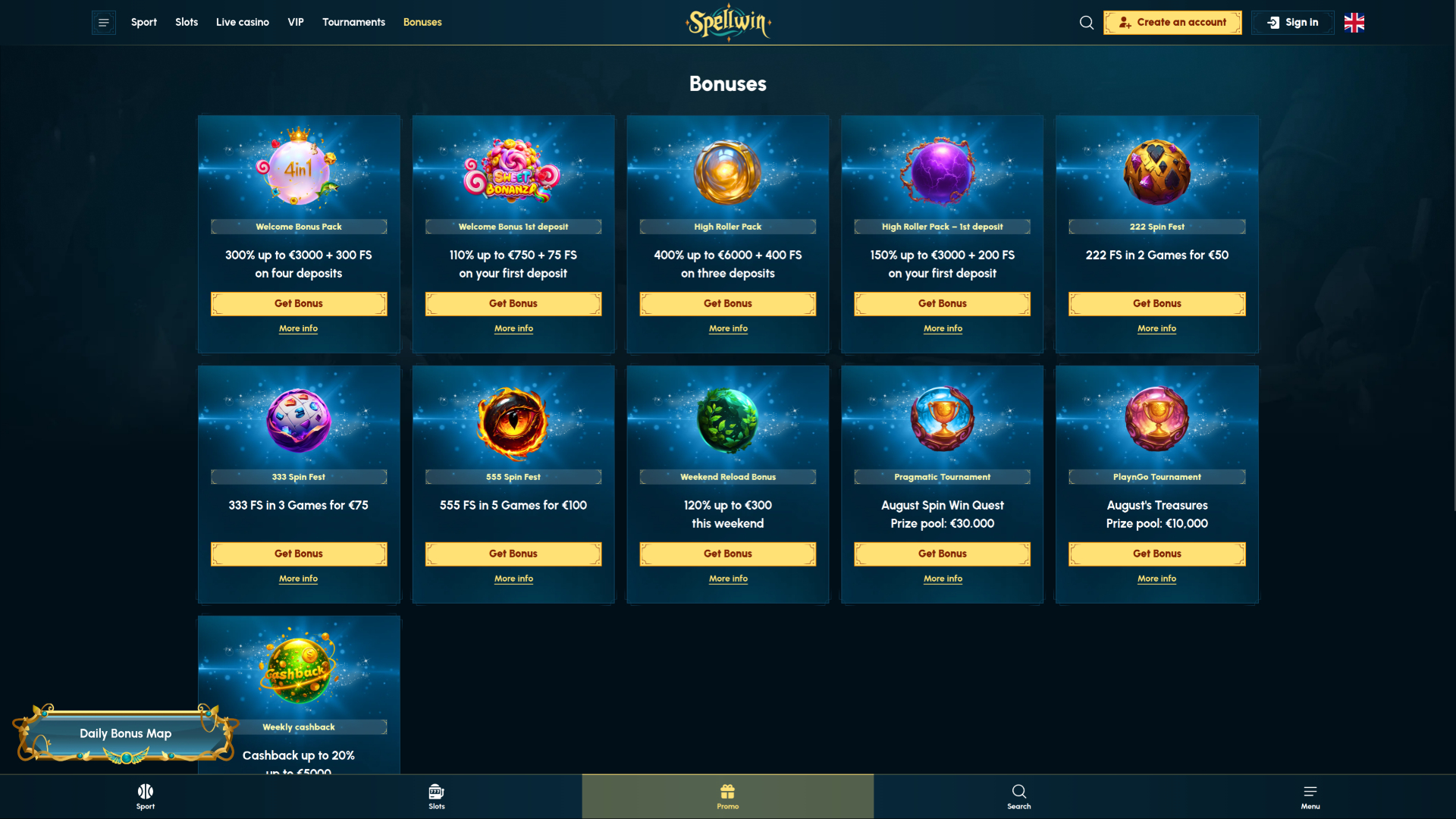 SpellWin Casino Desktop Promotions