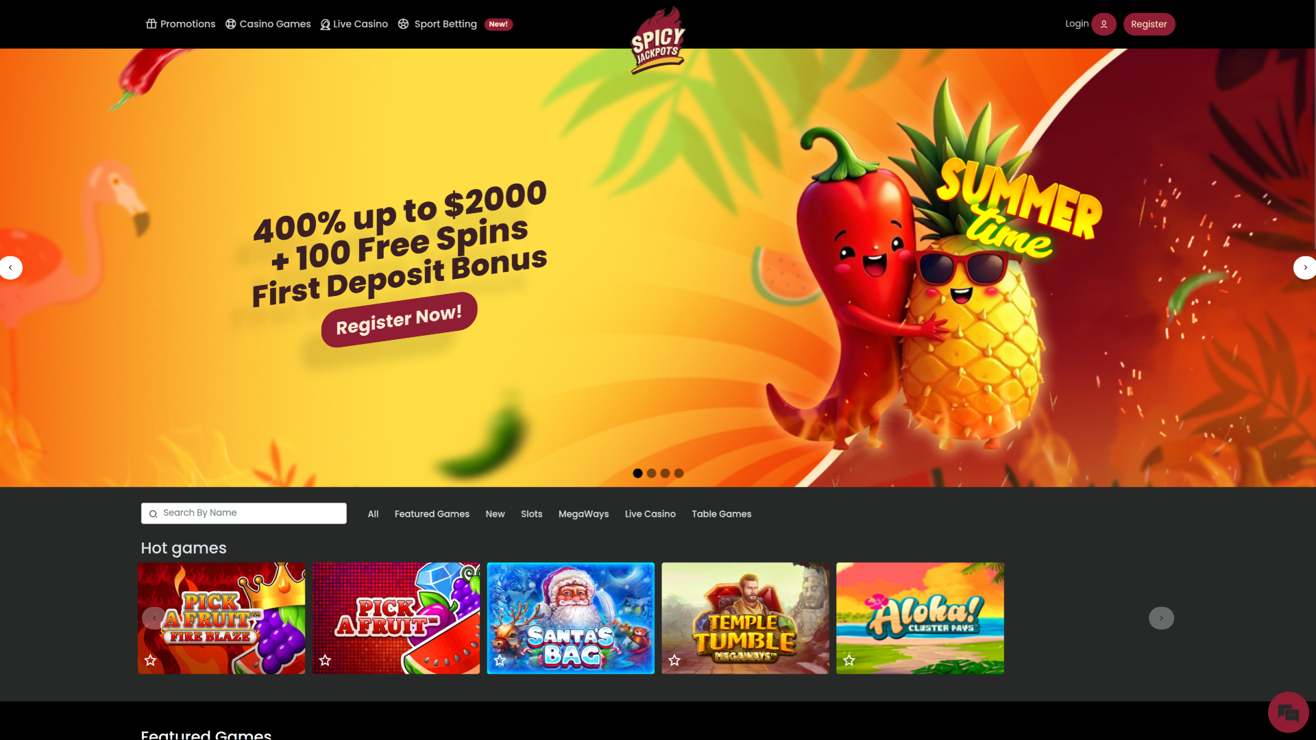 SpicyJackpots Casino Desktop Homepage