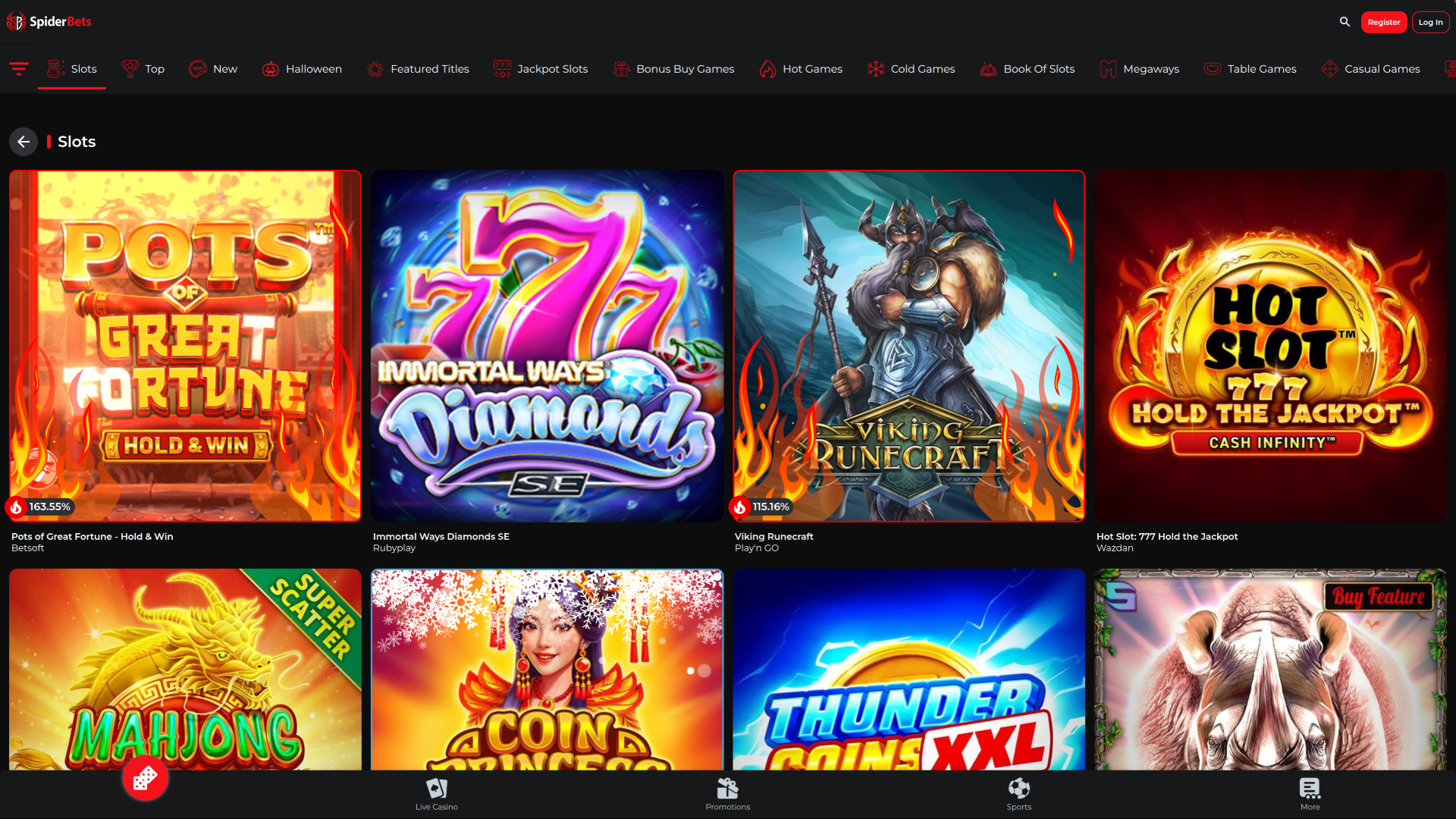 SpiderBets Casino Games