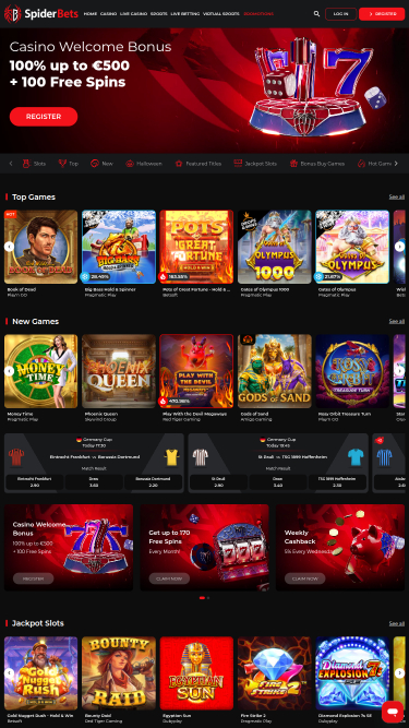 SpiderBets Casino Homepage