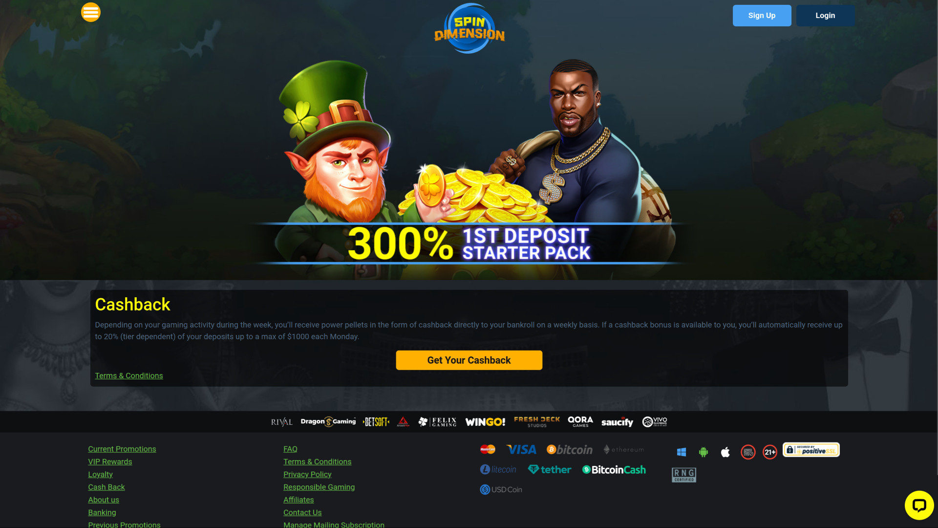 Spin Dimension Casino Desktop Cashback
