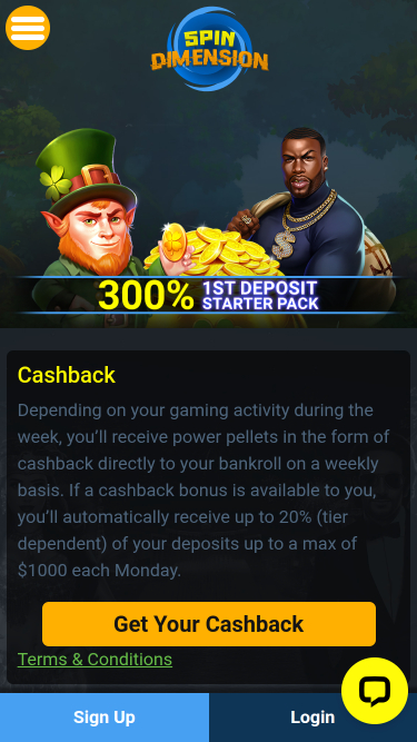 Spin Dimension Casino Mobile Cashback