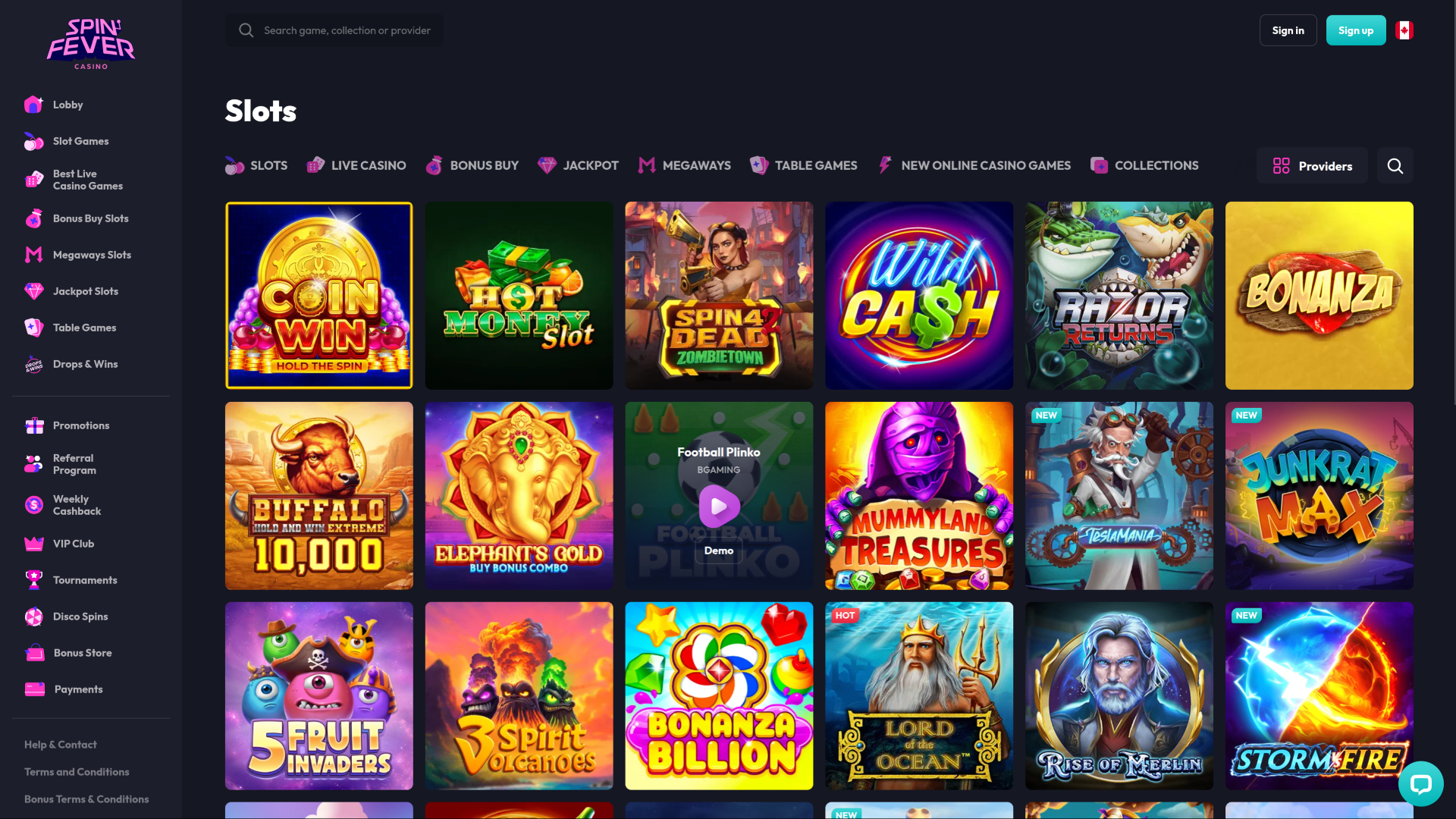 SpinFever Casino Desktop Games
