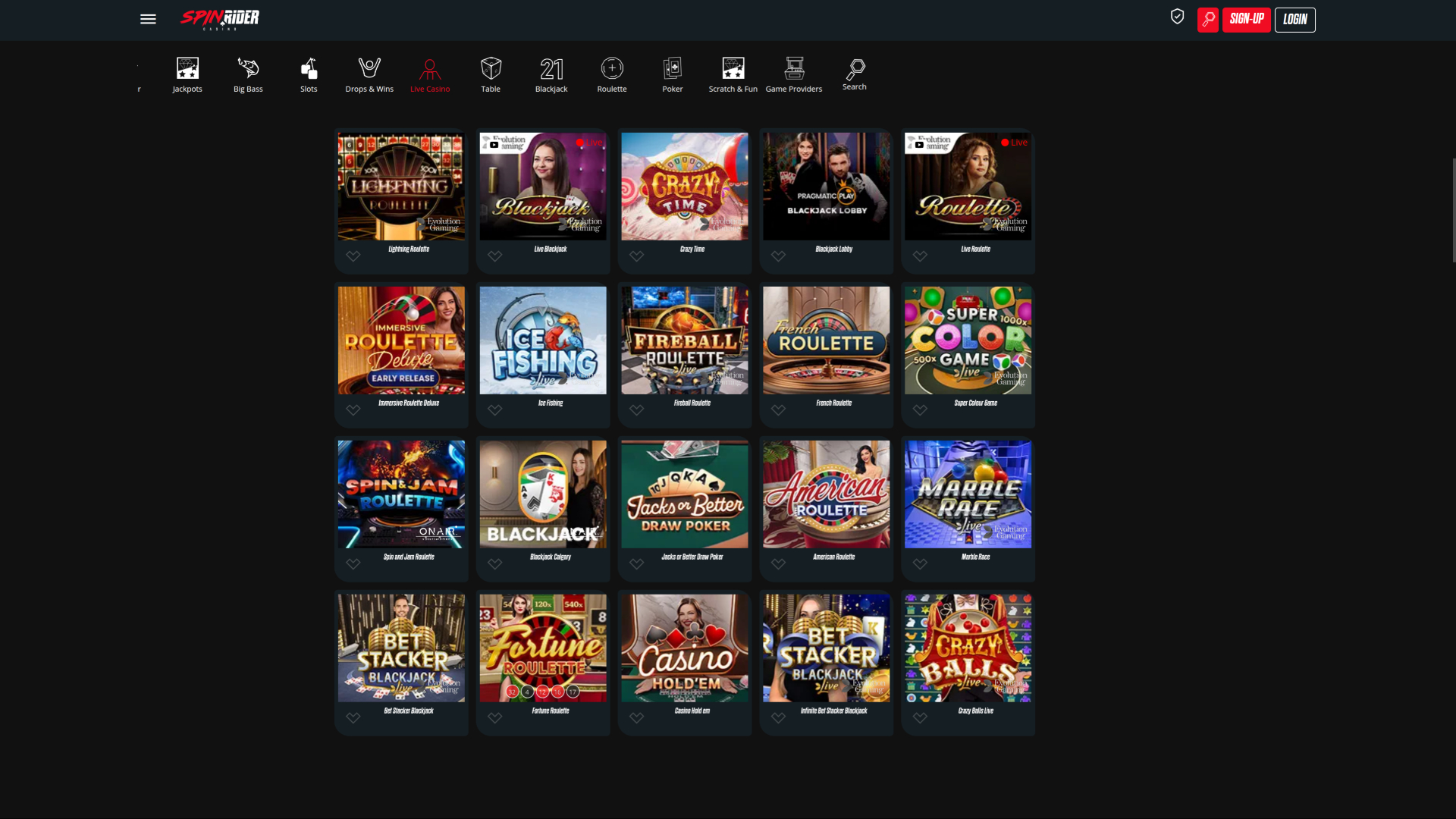 Spin Rider Casino Desktop Live Dealer