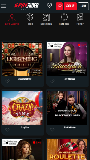 Spin Rider Casino Mobile Live Dealer