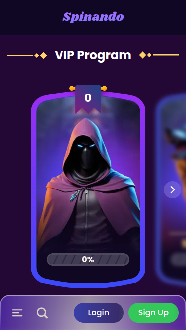 Mobile VIP page screenshot of Spinando Casino