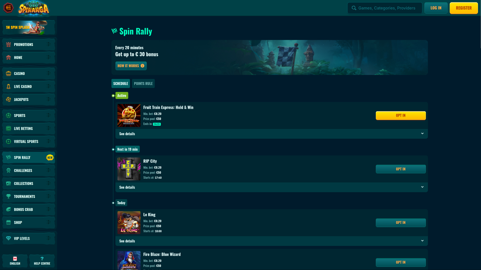 Spinanga Casino Desktop Spin Rally