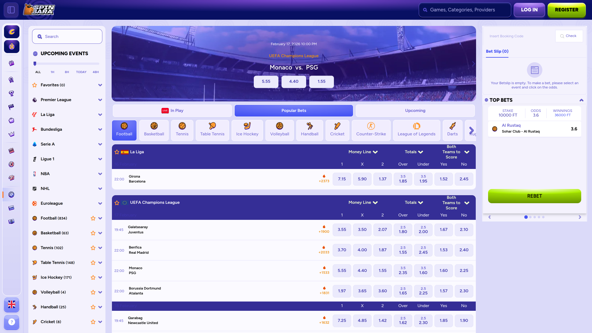 Spinbara Casino Desktop Sports