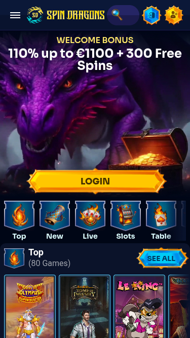 SpinDragons Casino Homepage Mobile
