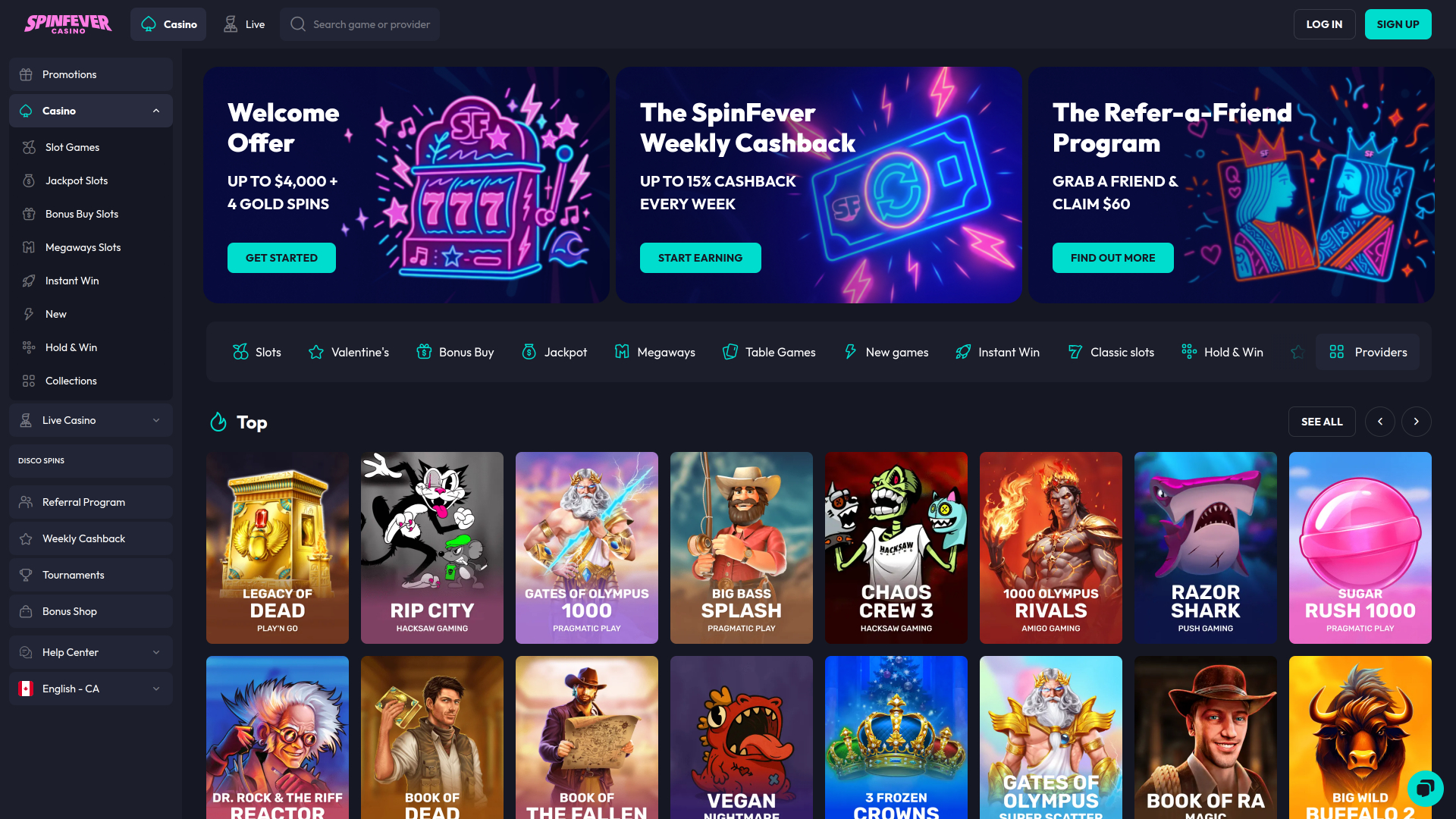  Spinfever Casino Desktop Homepage