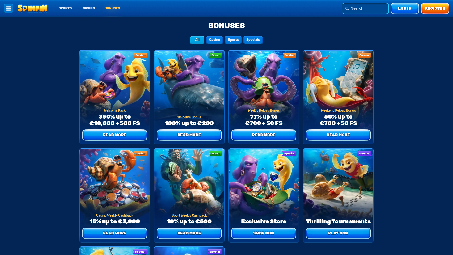 Spinfin Casino Desktop Promotions