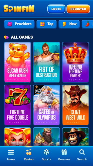 Spinfin Casino Mobile Games