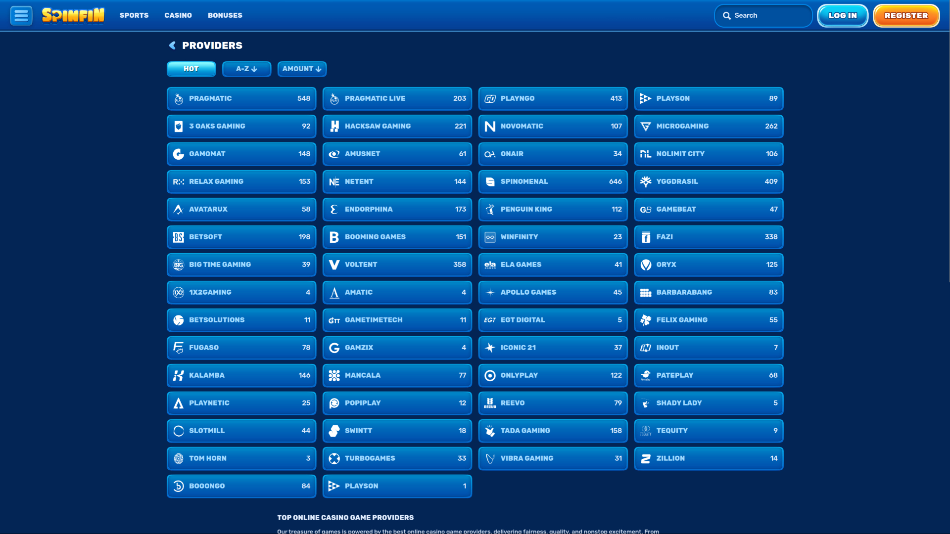 Spinfin Casino Desktop Game Developers