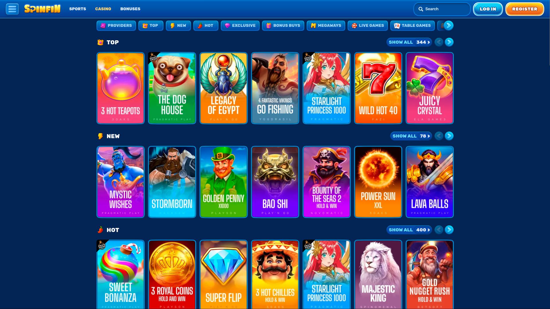 Spinfin Casino Desktop Games