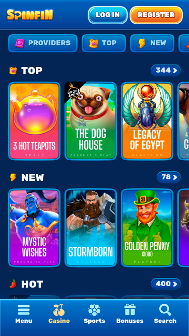 Spinfin Casino Mobile Games