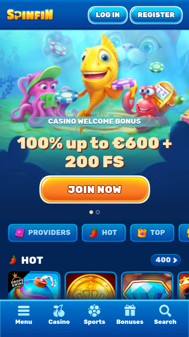 Spinfin Casino Mobile Homepage