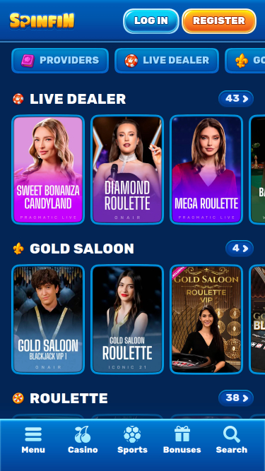 Spinfin Casino Mobile Live Dealer