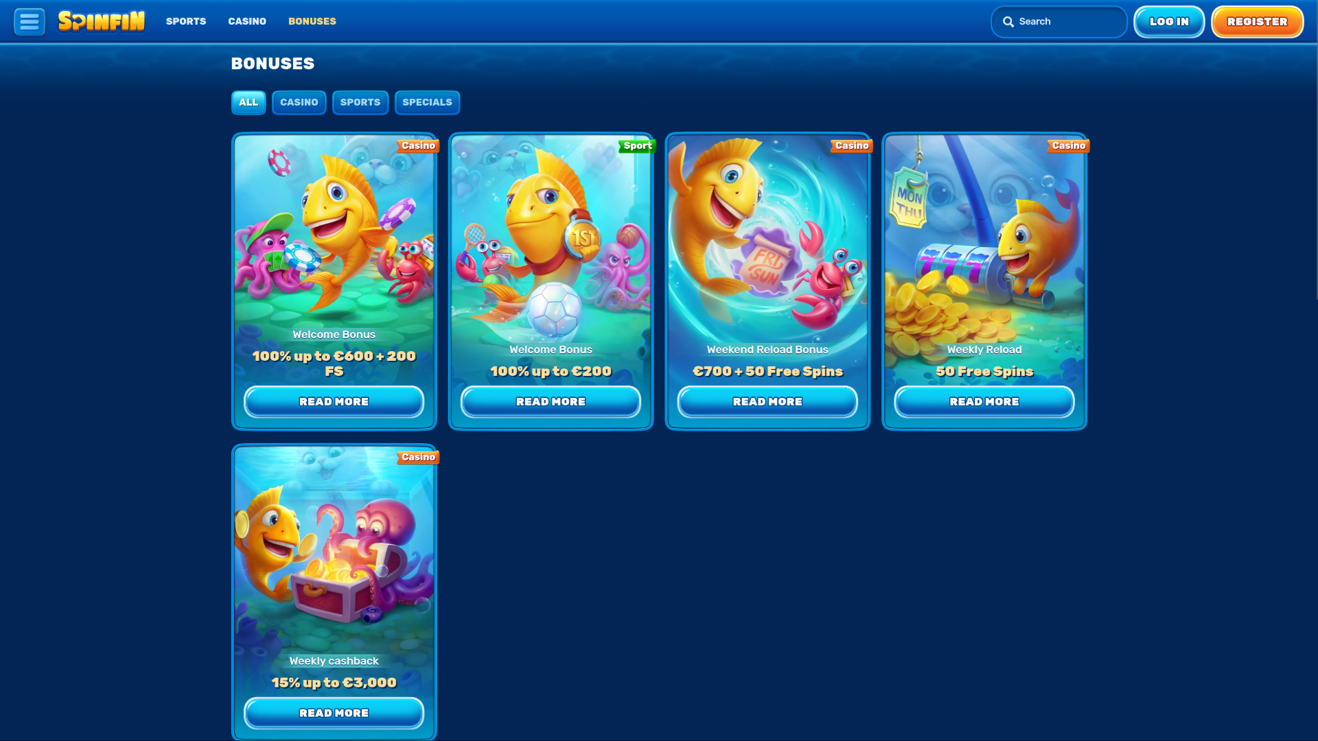 Spinfin Casino Desktop Promotions