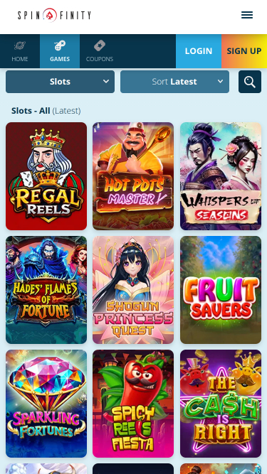 Spinfinity Casino Mobile Games