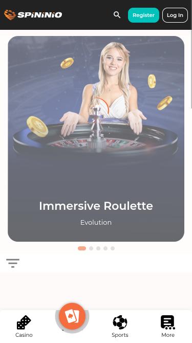Spininio Casino live dealer mobile page