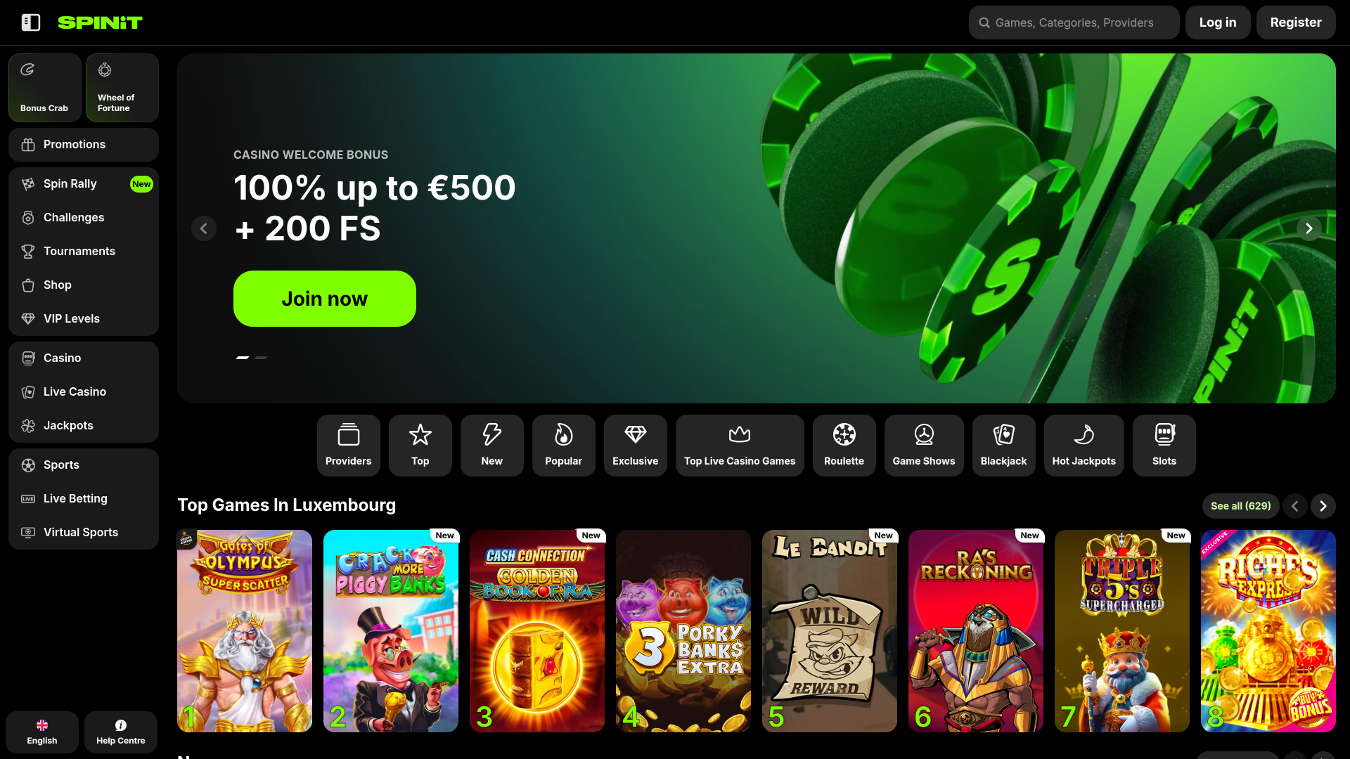 Spinit.com Casino Desktop Homepage