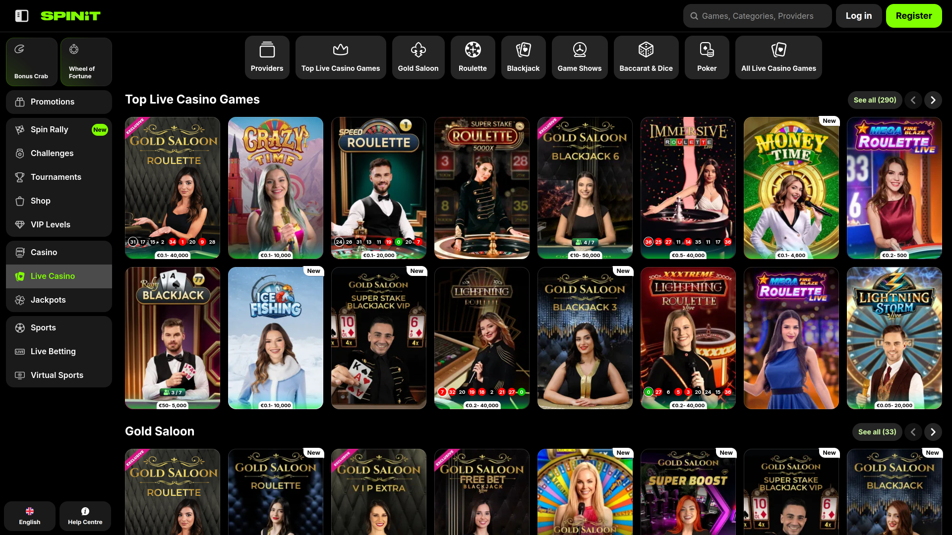 Spinit.com Casino Desktop Live Dealer