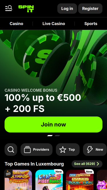 Spinit.com Casino Mobile Homepage