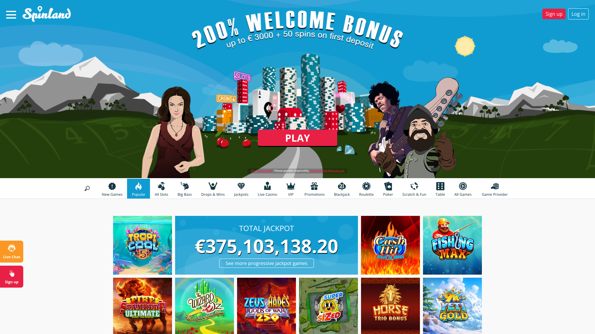 Spinland Casino Desktop Homepage