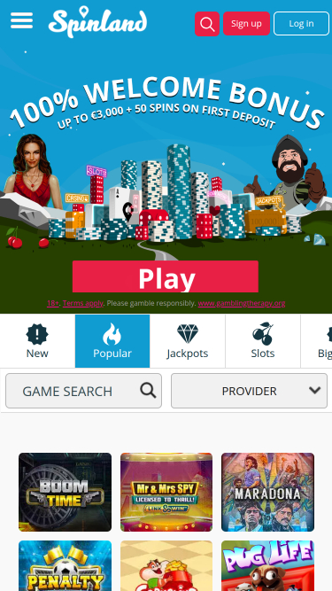 Spinland Casino Mobile Homepage