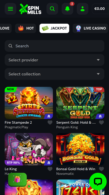 Spinmills Casino Mobile Jackpot