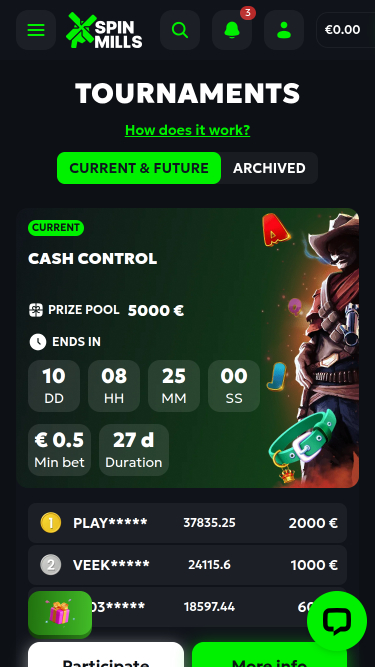 Spinmills Casino Mobile Tournaments