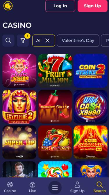 Games mobile page screenshot of Spinorhino Casino