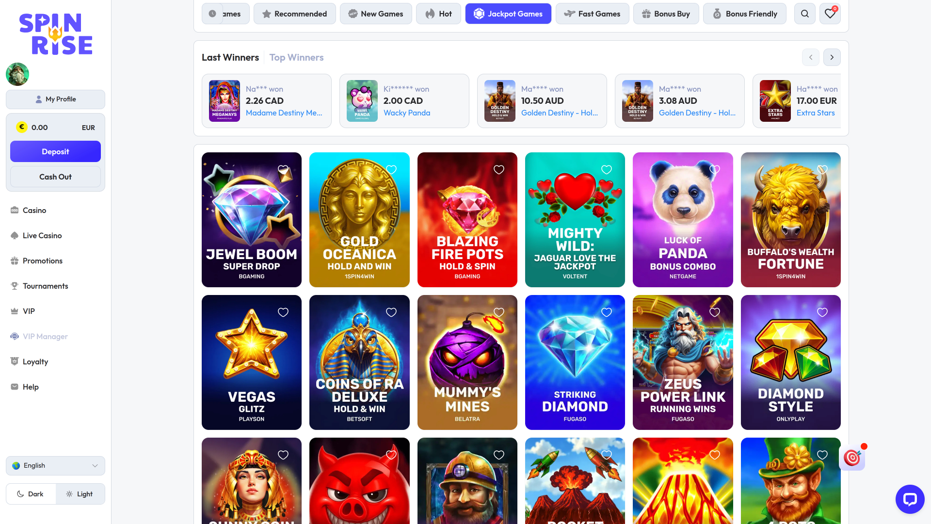Spinrise Casino Desktop Jackpot