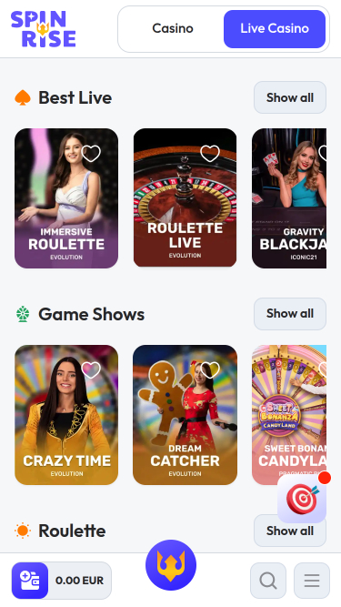 Spinrise Casino Mobile Live Dealer