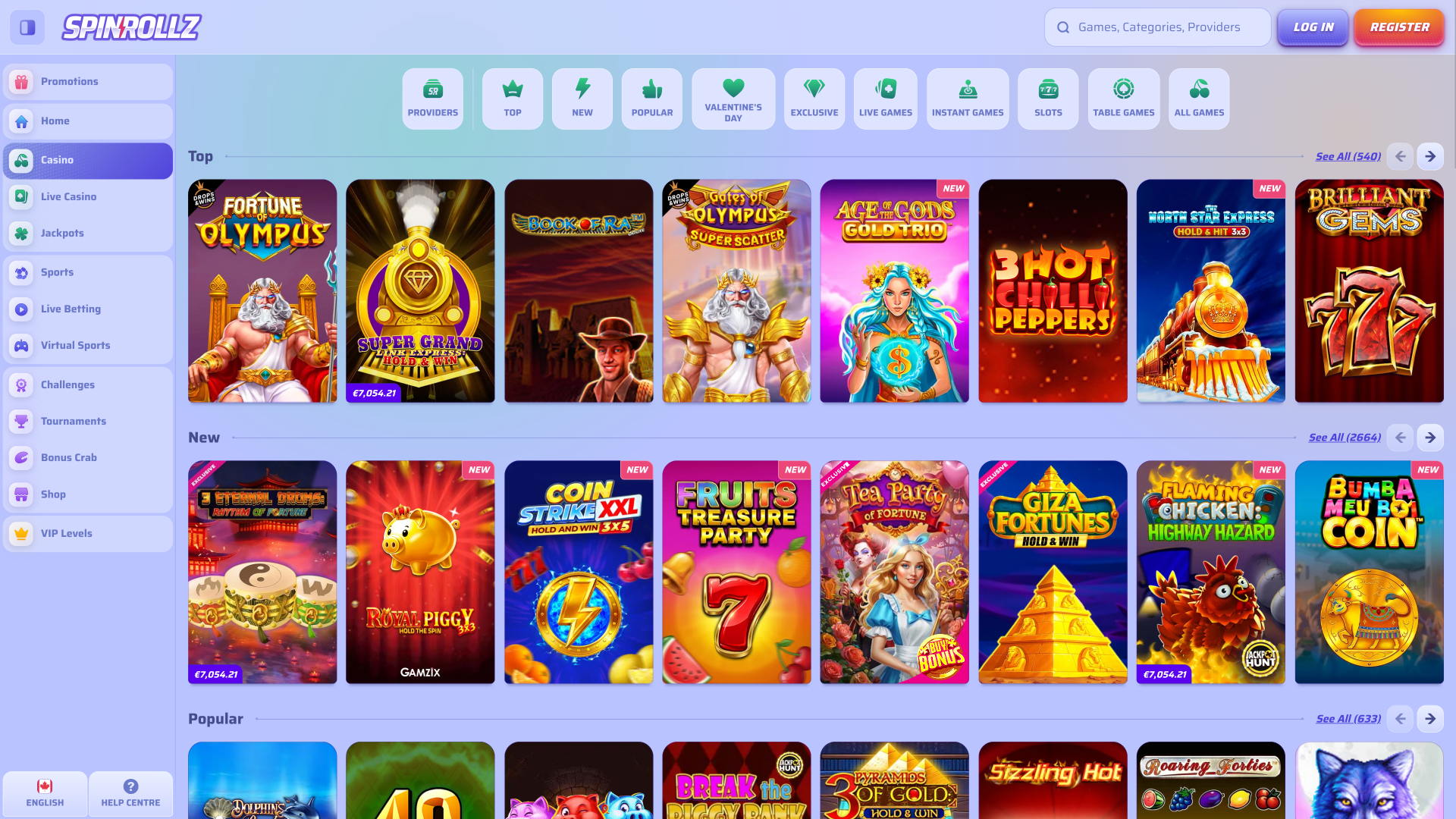 Spinrollz Casino Desktop Games