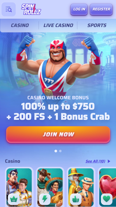 Spinrollz Casino Mobile Homepage