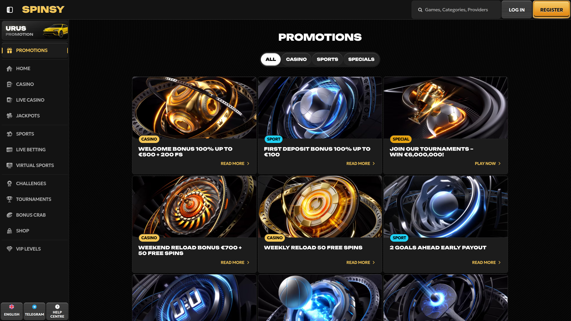 Spinsy Casino Desktop Promotions