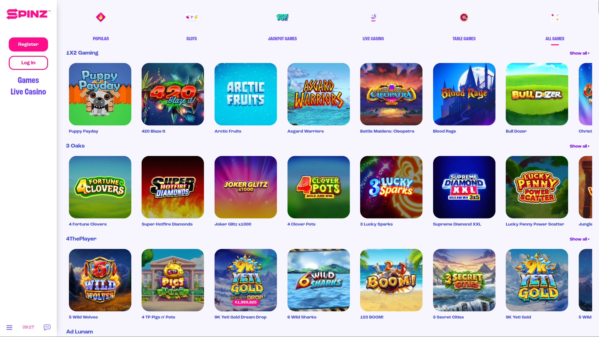 Spinz Casino Desktop Game Developers