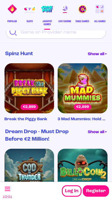 Spinz Casino Mobile Jackpot