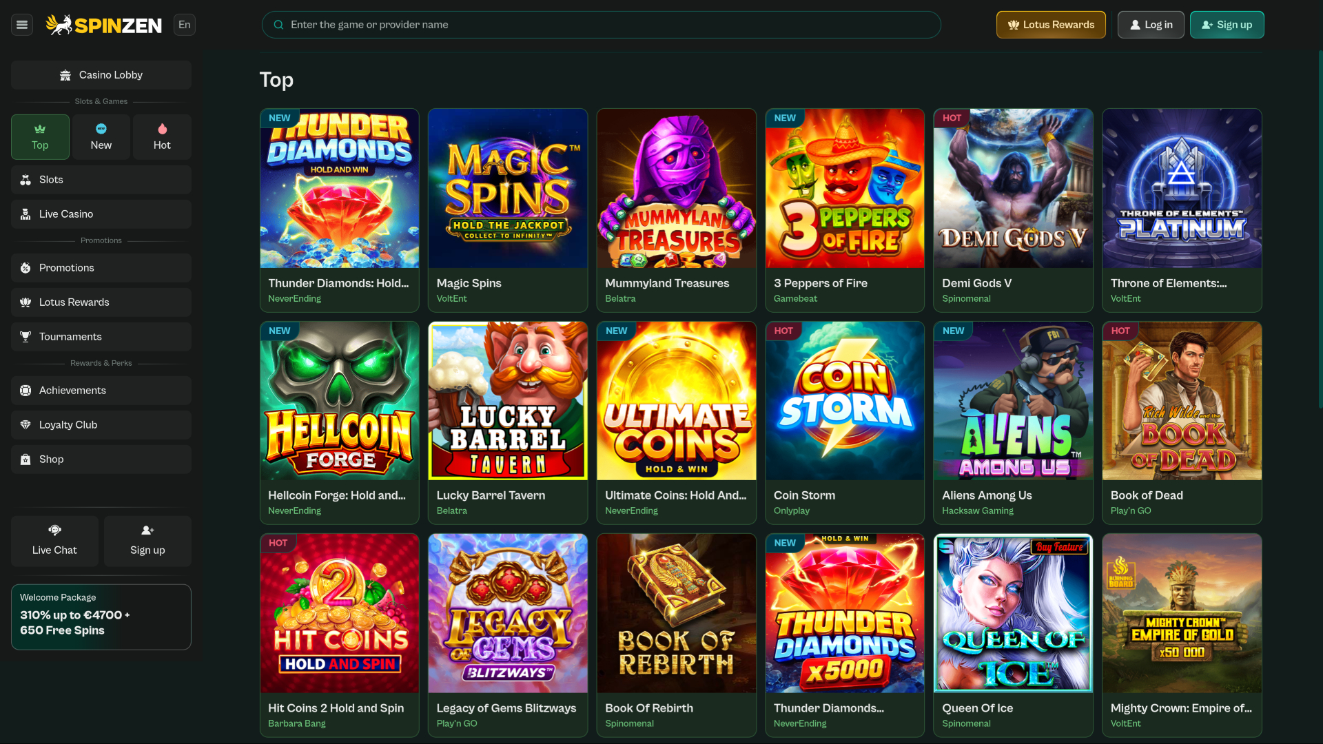 Spinzen Casino Desktop Games