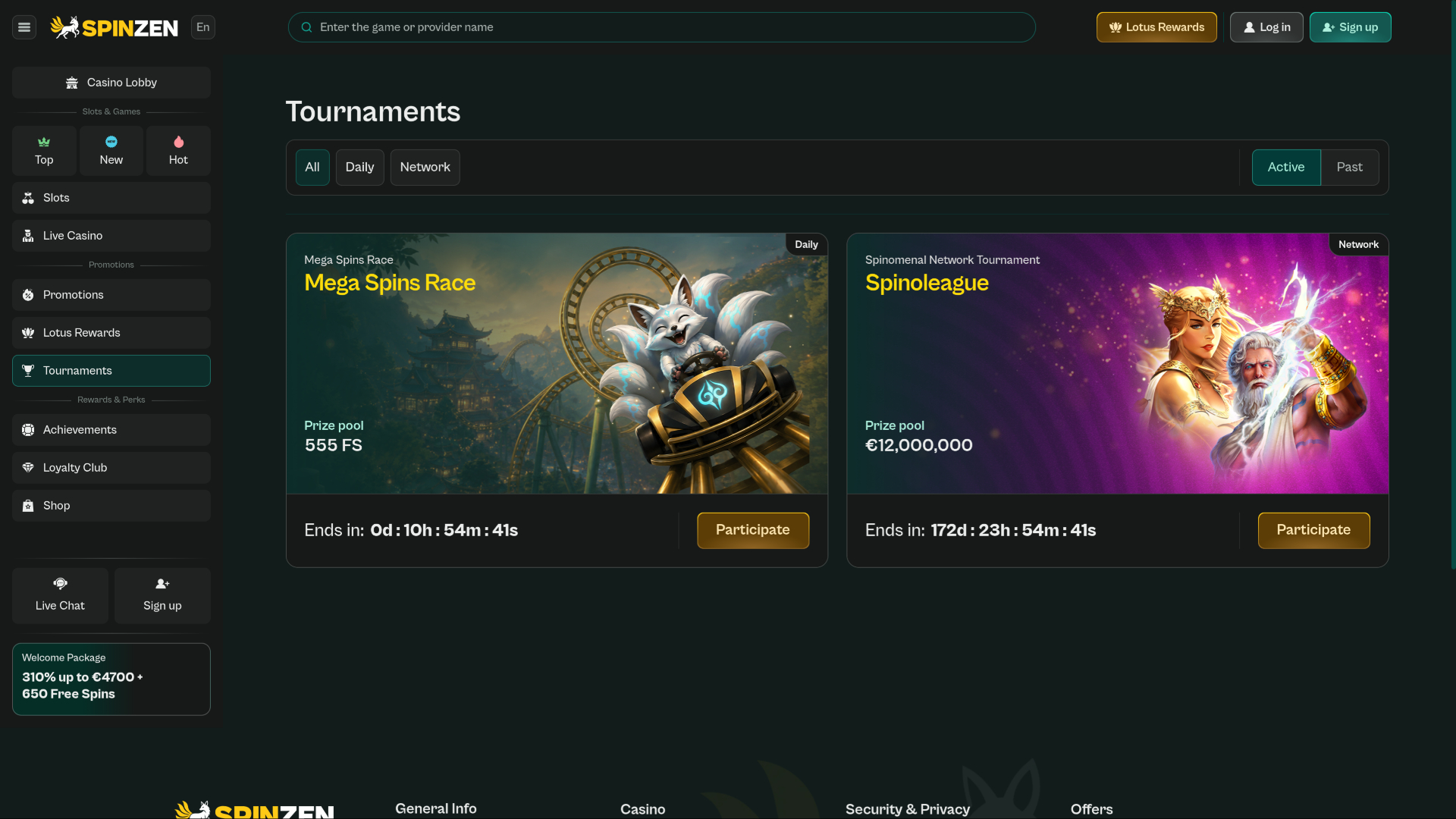 Spinzen Casino Desktop Tournaments