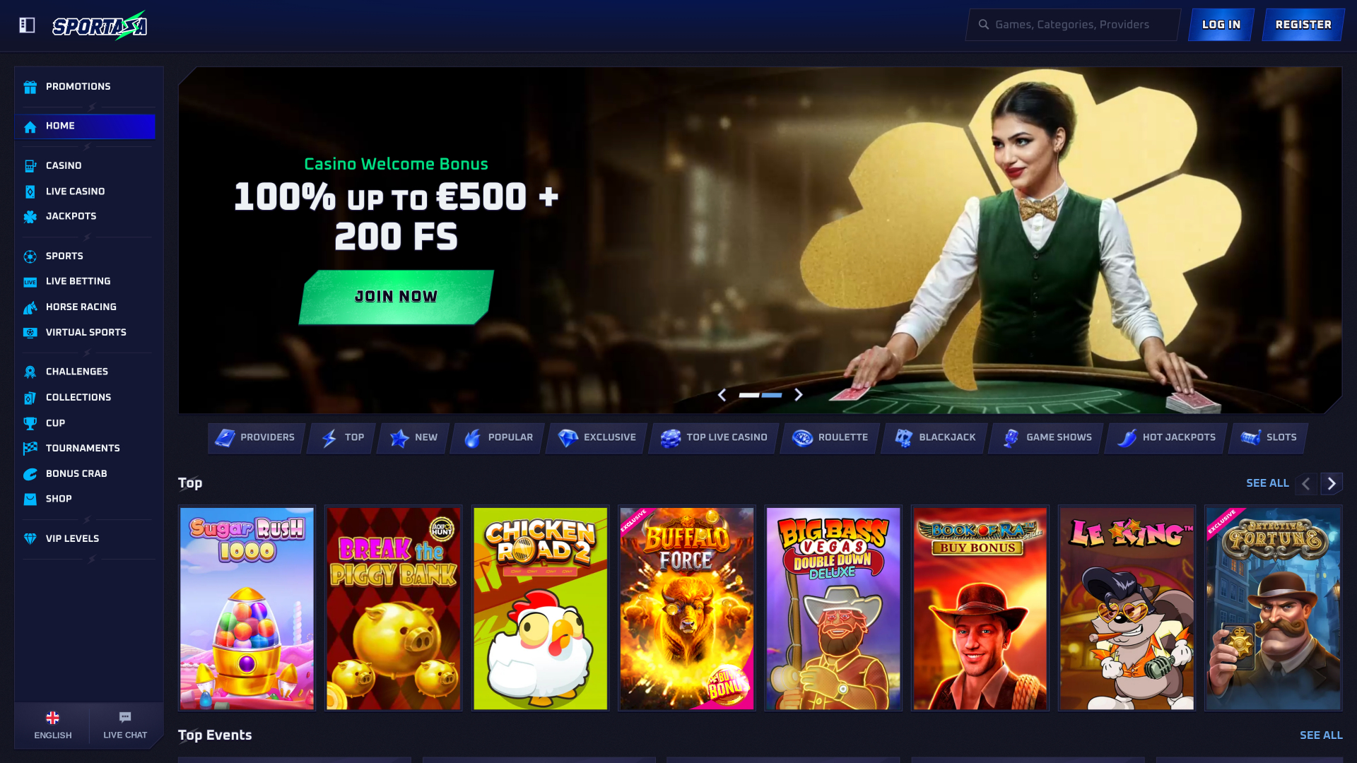 Sportaza Casino Desktop Homepage