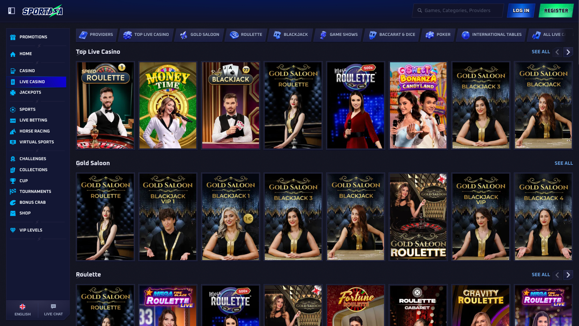 Sportaza Casino Desktop Live Dealer