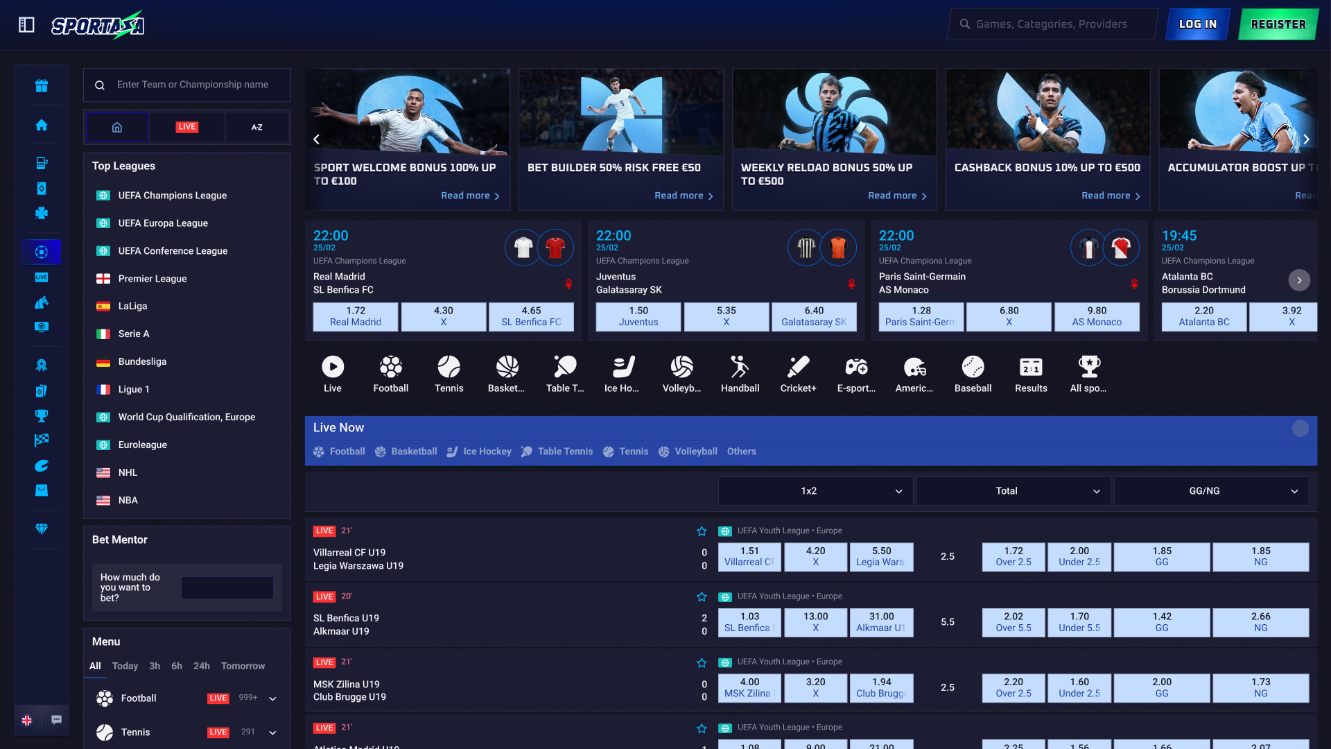 Sportaza Casino Desktop Sports