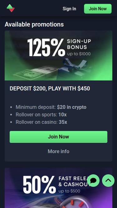 Promotions screenshot of Sportbet Casino for Mobile