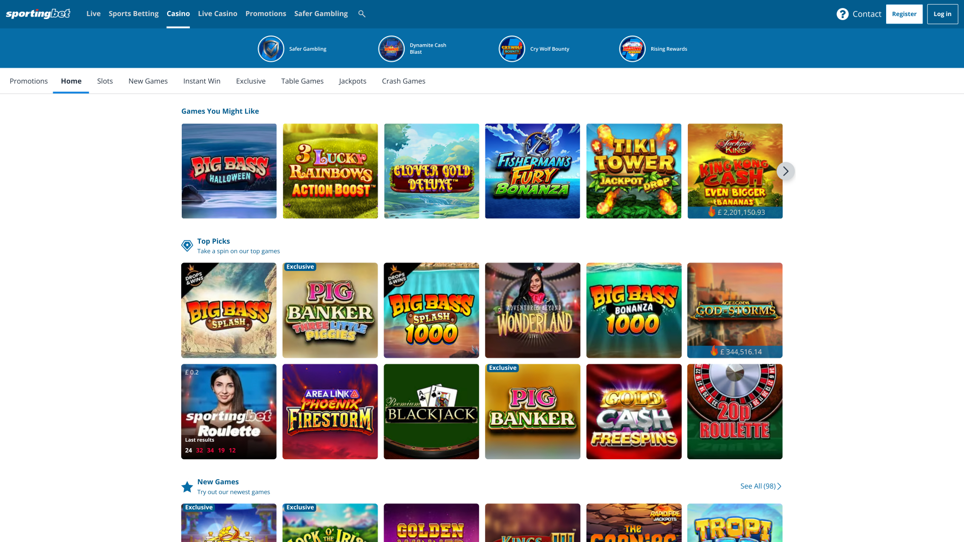 Sportingbet Casino Desktop-Startseite
