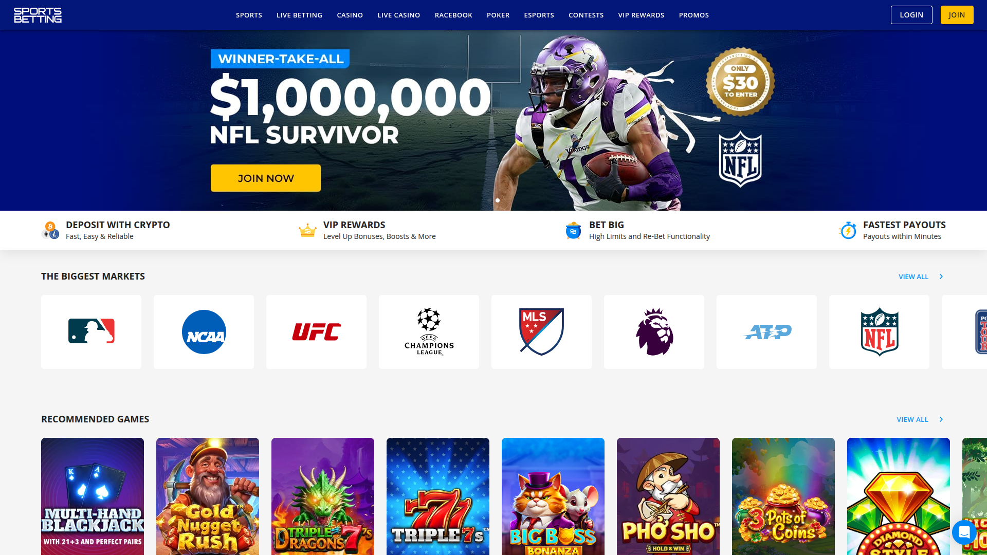 Sports Betting Casino Desktop Homepage