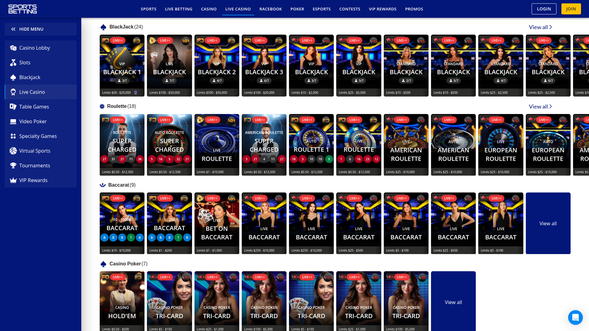 Sports Betting Casino Desktop Live Dealer