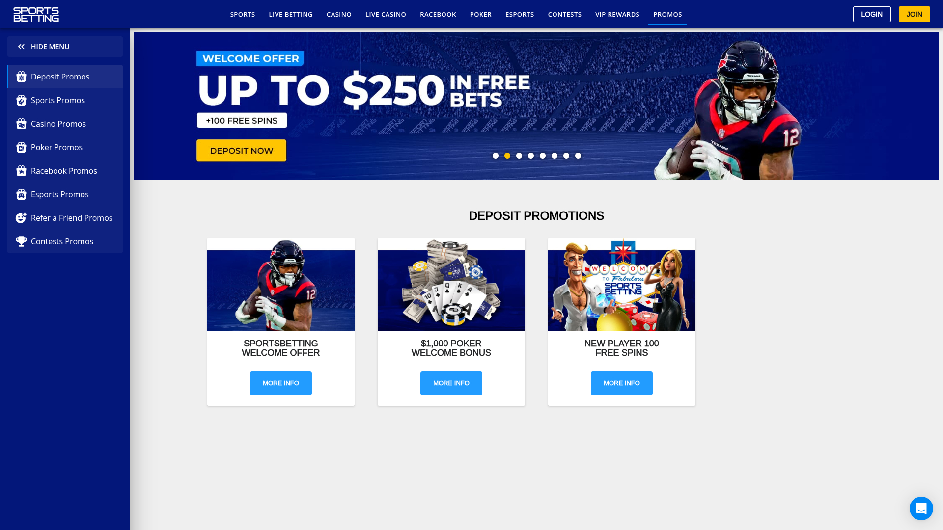 Sports Betting Casino Desktop Promotions